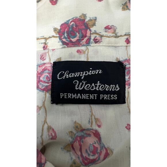 🌹 Champion Westerns Vintage Pearl Snap Shirt Rose Print Western Blouse FLAW - Picture 5 of 6